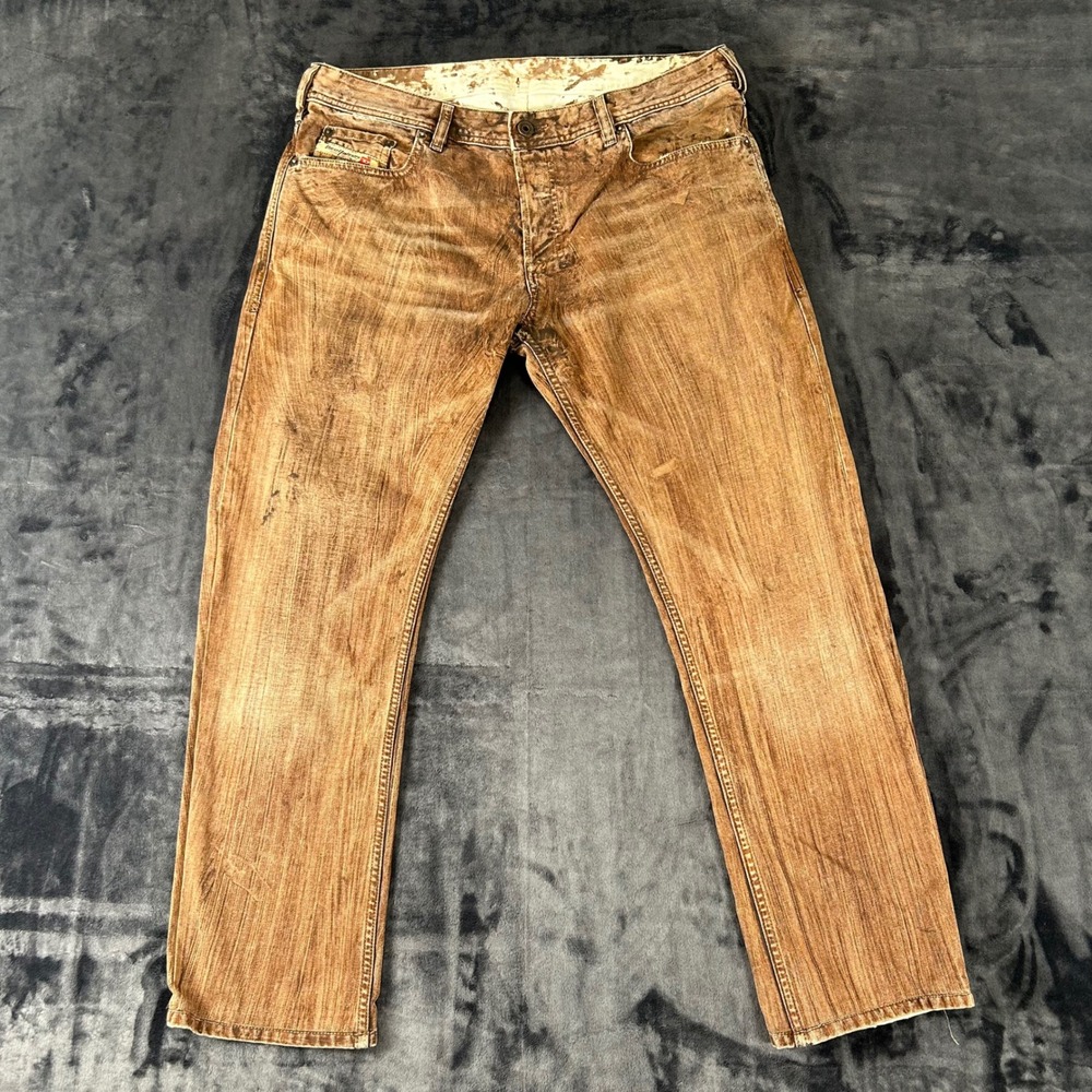 Diesel Jeans Mens 34 Brown Distressed Straight Leg Made In Italy Only The Brave